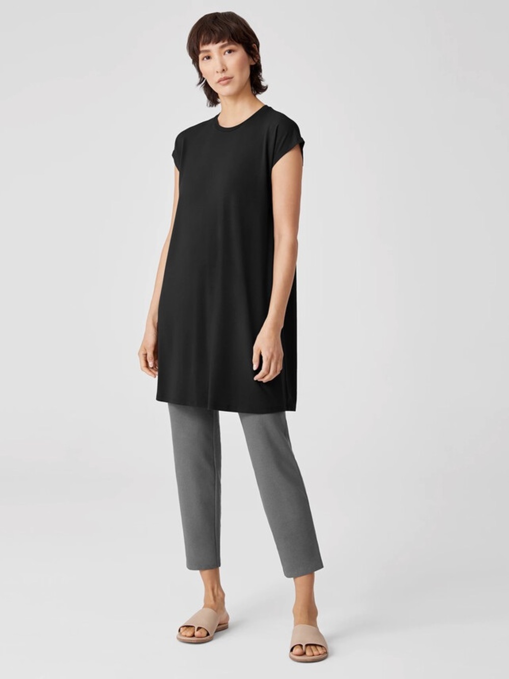 Eileen Fisher Viscose Jersey Cap-Sleeve Dress
Boxy Knee Length Sz M Minimal Chic